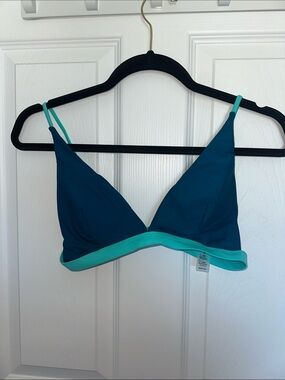 Teal Contrast-Trim Triangle Bralette - bikini NEW